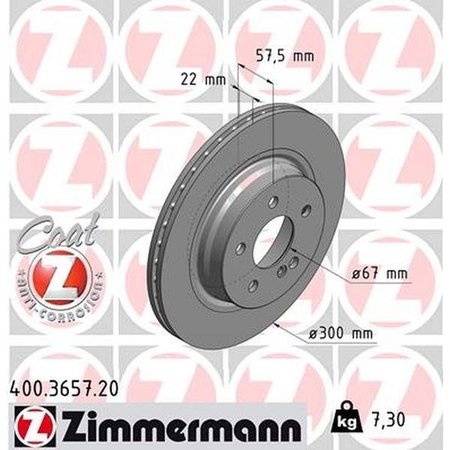 ZIMMERMANN Brake Disc - Standard/Coated, 400.3657.20 400.3657.20
